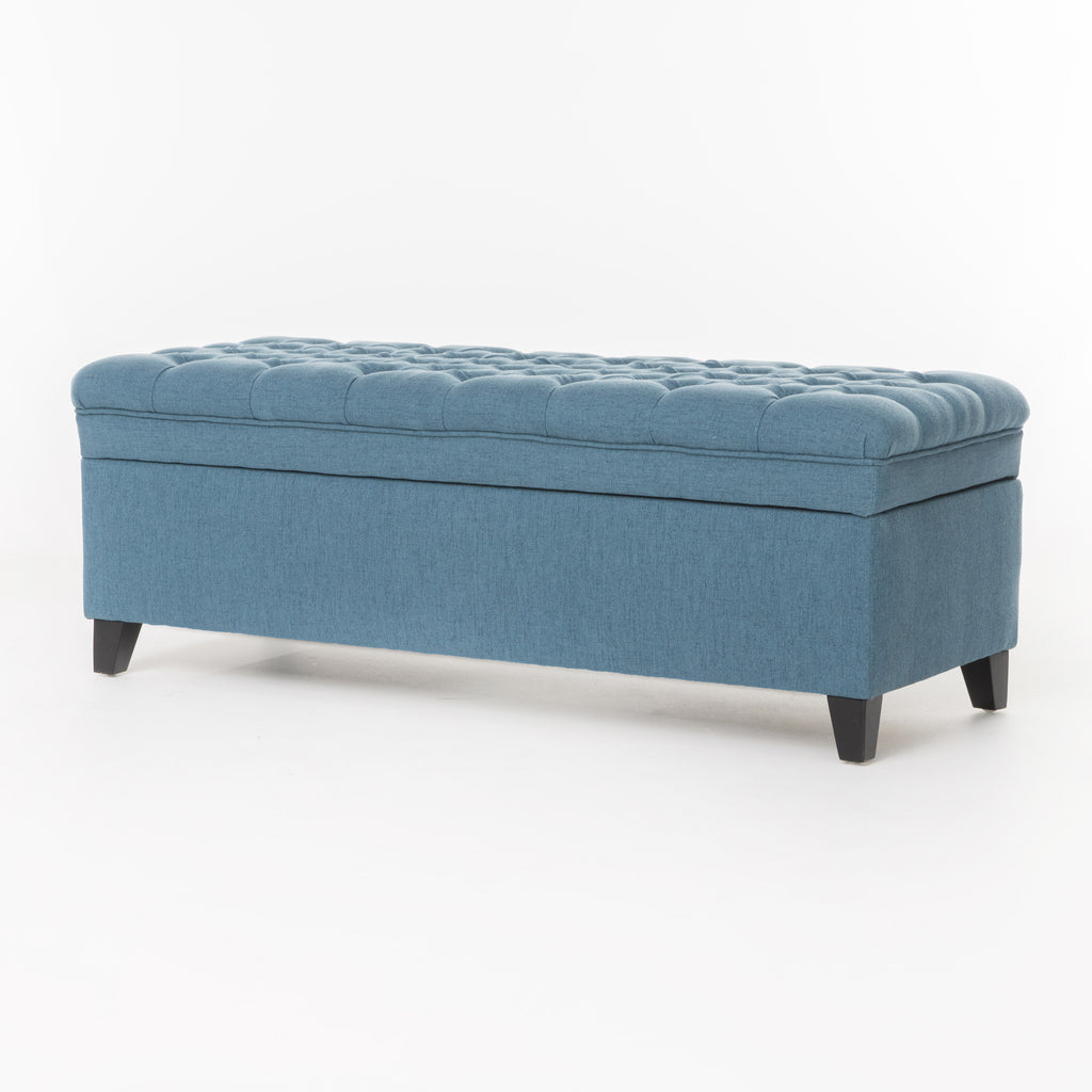 Juliana Storage Ottoman with Stylish Design in Blue Fabric and Birch Legs - Grand Goldman Shop