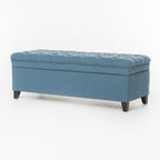 Juliana Storage Ottoman with Stylish Design in Blue Fabric and Birch Legs - Grand Goldman Shop