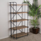 Yorktown Industrial 5-Shelf Bookcase with Metal Pipework and Solid Fir in Natural Finish - Grand Goldman Shop
