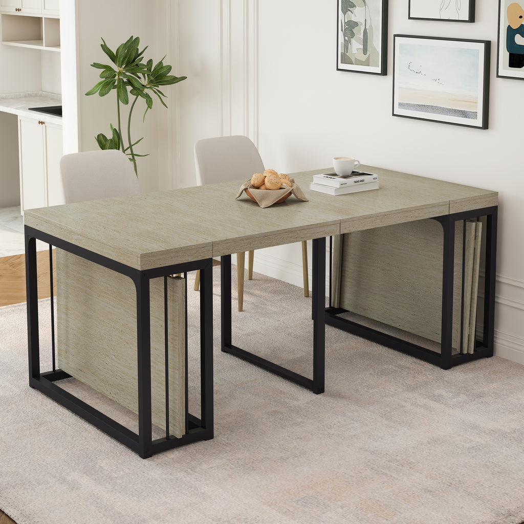 23.62'- 118'Modern Extendable Dining Table,Seats 2-10 People,,Space-Saving Wood Dining Table for Kitchen/Dining Room/Living Room,Perfect for Family Gatherings/Parties(Ancient White) - Grand Goldman Shop