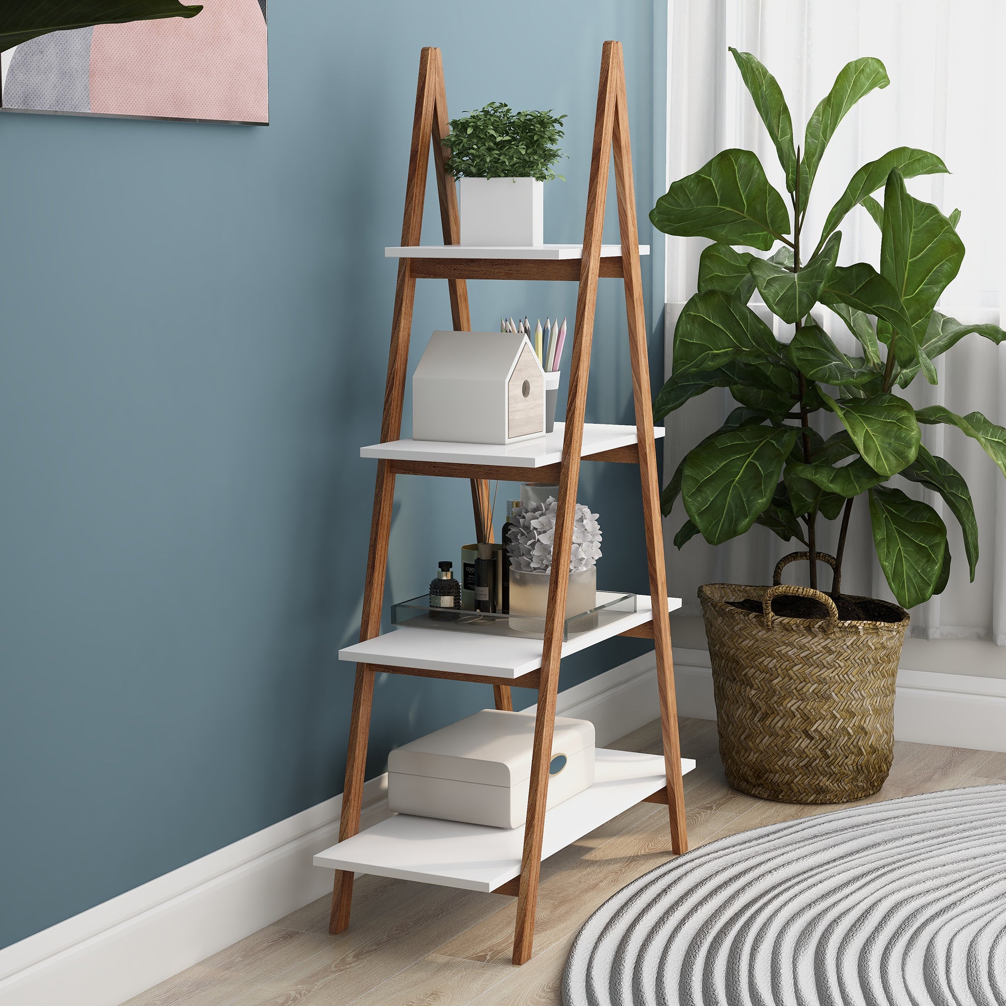 Solid bamboo wood oxford 'A' frame ladder display bookshelf - Grand Goldman Shop