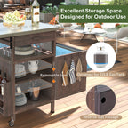 K&K 40.5' Outdoor Grill Cart with Stainless Steel Top, Solid Wood Outdoor Storage Cabinet with Drop Leaf, One Drawer, Towel Rack, Rolling Kitchen Cart with Lockable Wheels for Lawn Garden, Brown - Grand Goldman Shop