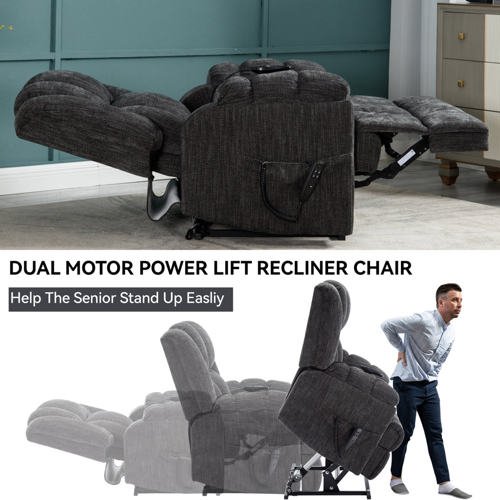 Dual Motor Heat Massage Infinite Position Up to 350 LBS Electric Power Lift Recliners with Power-Remote, Medium-firm and Heavy Duty, Grey - Grand Goldman Shop