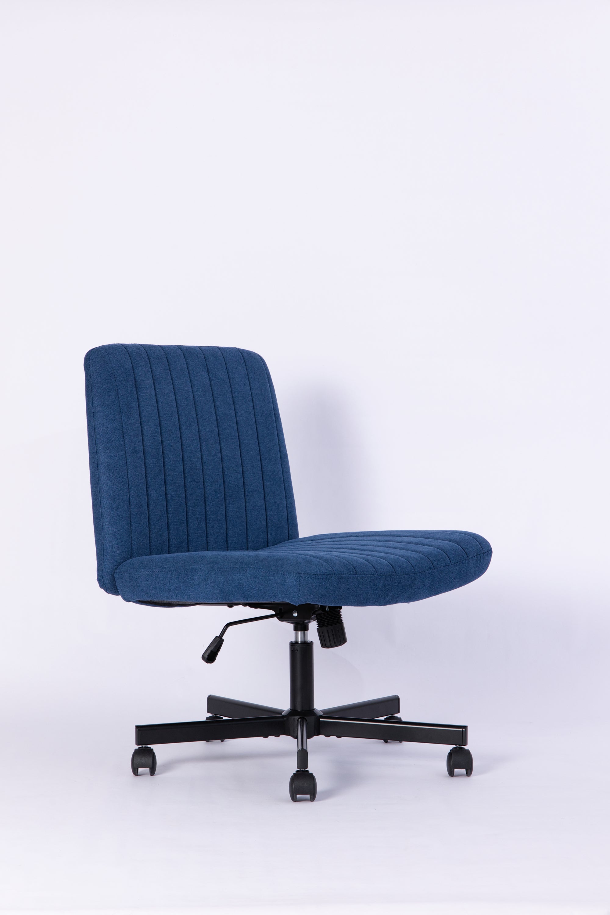 Modern Linen Blue Criss Cross Office Chair with Adjustable Height, Ergonomic Design, and Breathable Fabric in Blue Linen Mate