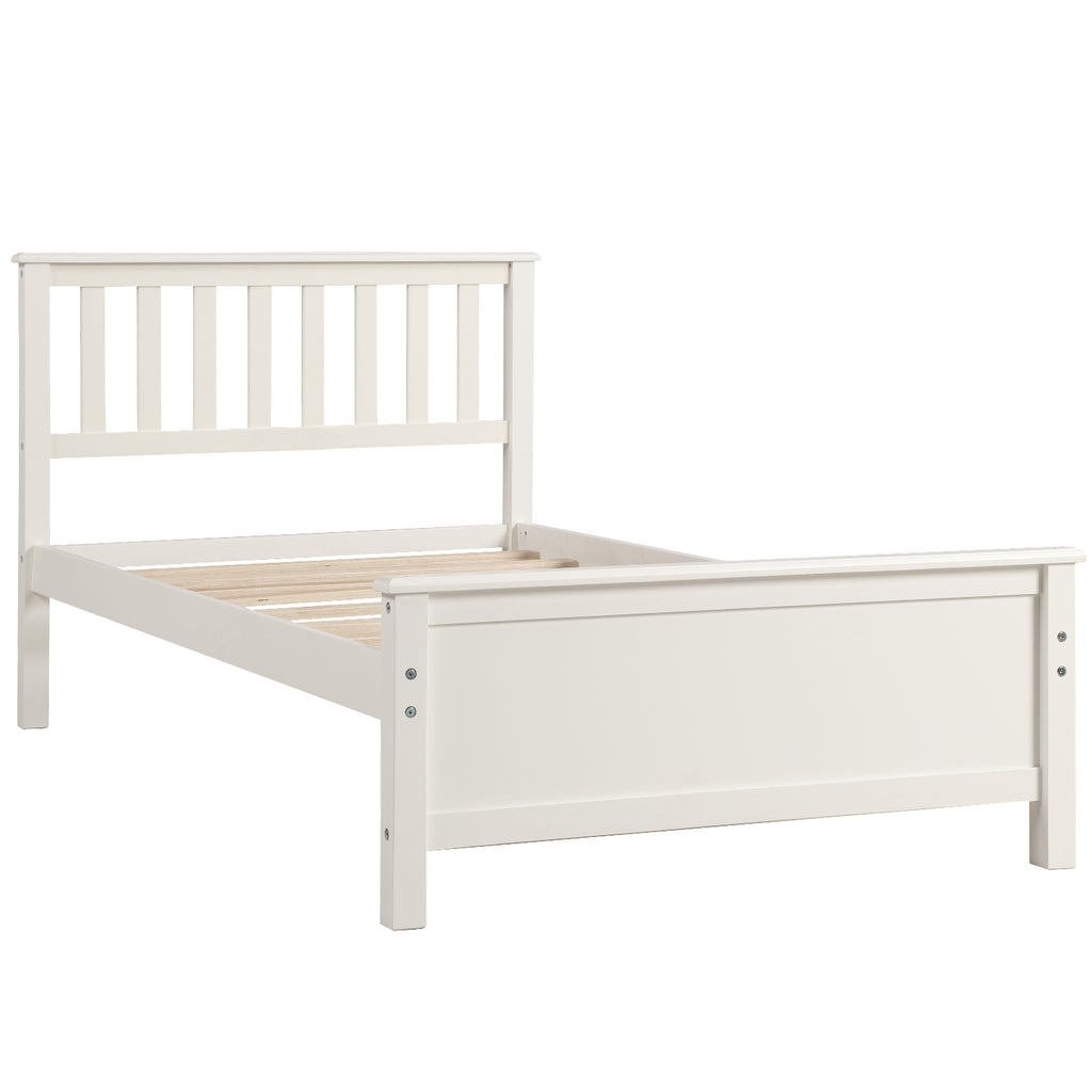 Twin Size Wood Platform Bed with Headboard, Footboard, Wood Slat Support, White Finish - Grand Goldman Shop