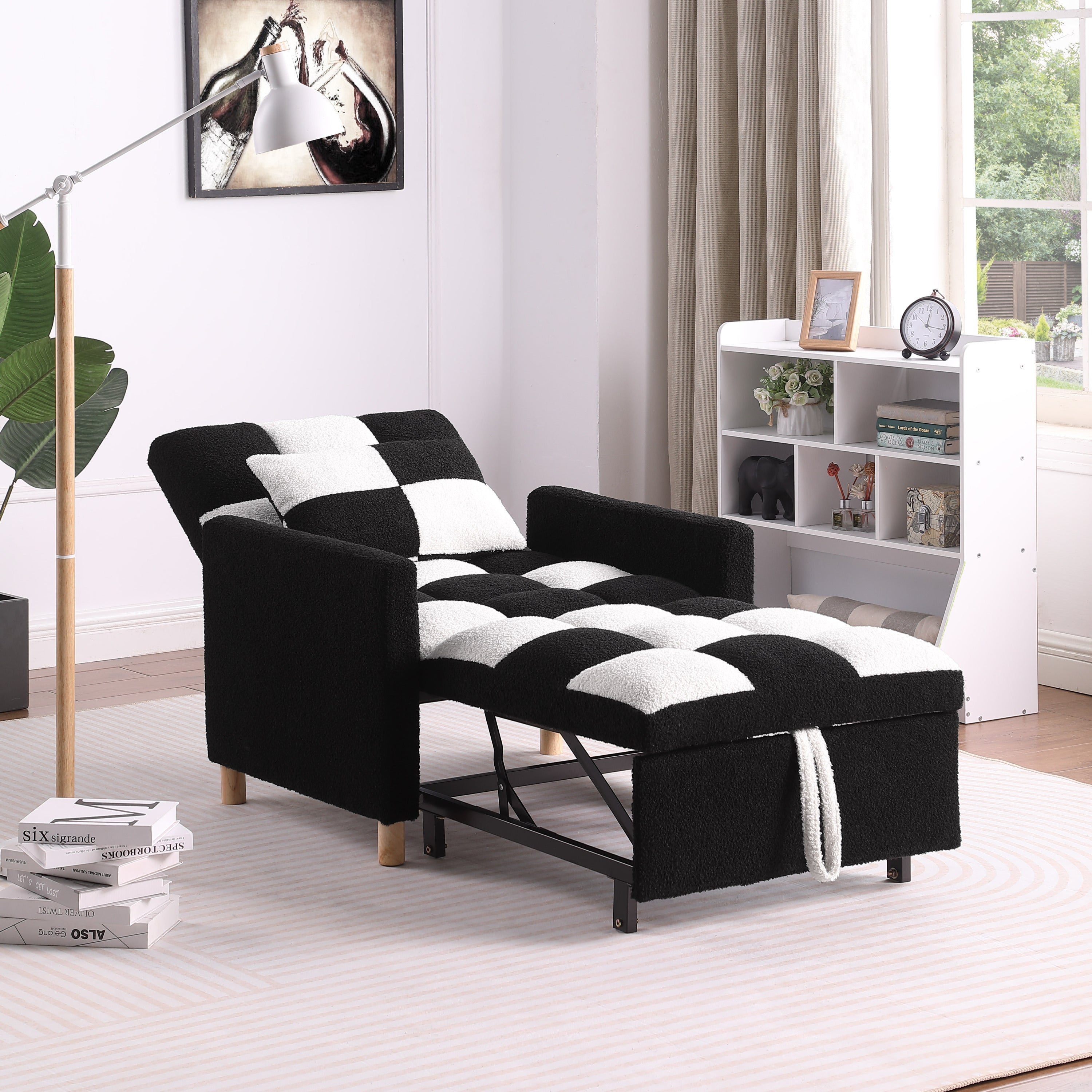 Convertible Sleeper Sofa Chair Bed, Adjustable Chair with Pillow, Multi-Functional Sleeper Chair with Soft Teddy Fabric for Living Room, Dorm, Apartment, Bedroom or Office - Grand Goldman Shop