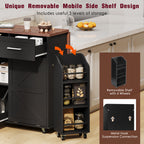 K&K 47.2' Farmhouse Kitchen Island with Drop Leaf, Kitchen Storage Island with Removable Side Racks, Two Drawers, Rolling Kitchen Cart on Wheels with Towel Rack, for Home, Kitchen, Dining Room, Black - Grand Goldman Shop