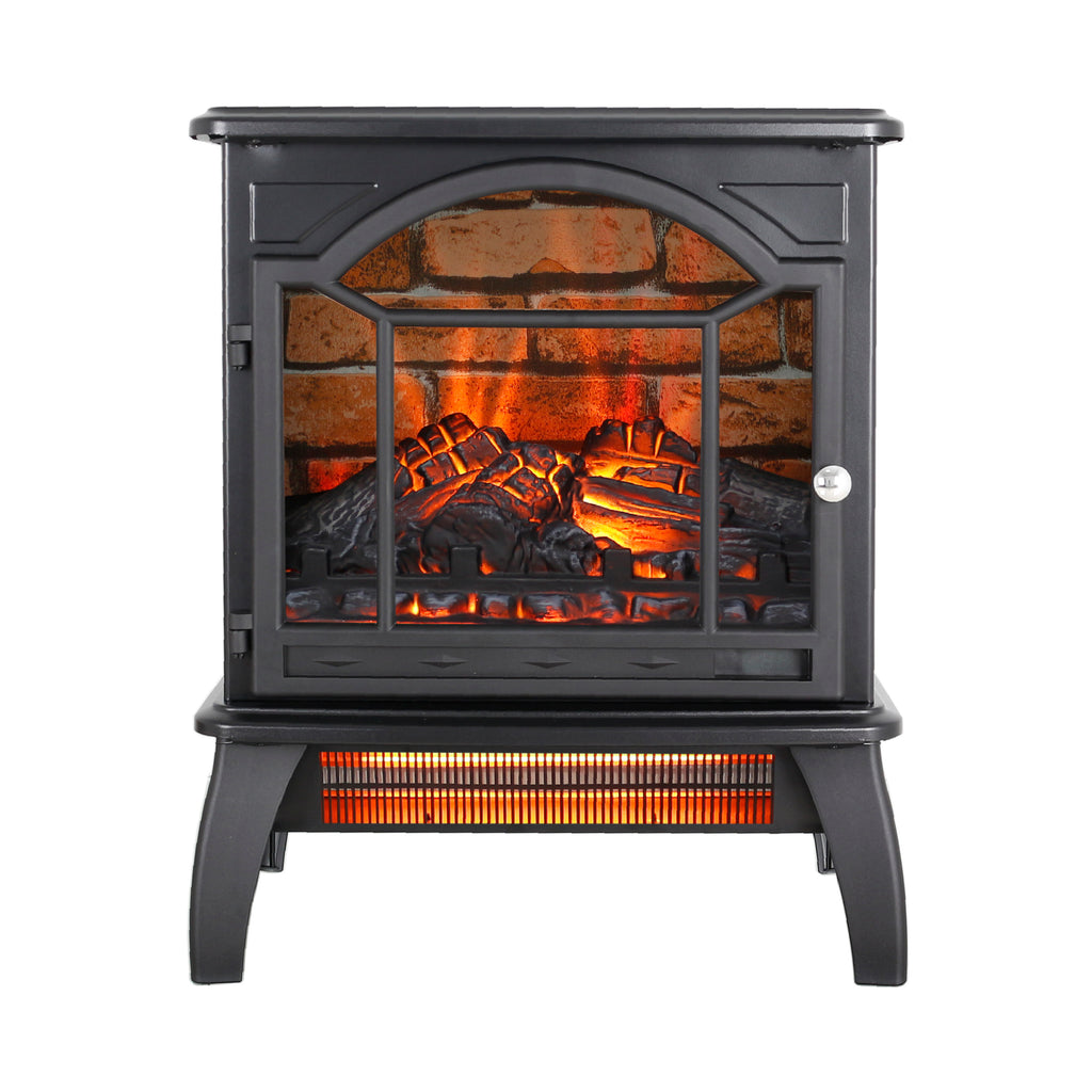 Antique Black 3D Flame Electric Infrared Quartz Fireplace Stove with Remote Control, Tempered Glass and Sheet Metal, 18 Inch - Grand Goldman Shop