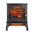 Antique Black 3D Flame Electric Infrared Quartz Fireplace Stove with Remote Control, Tempered Glass and Sheet Metal, 18 Inch - Grand Goldman Shop