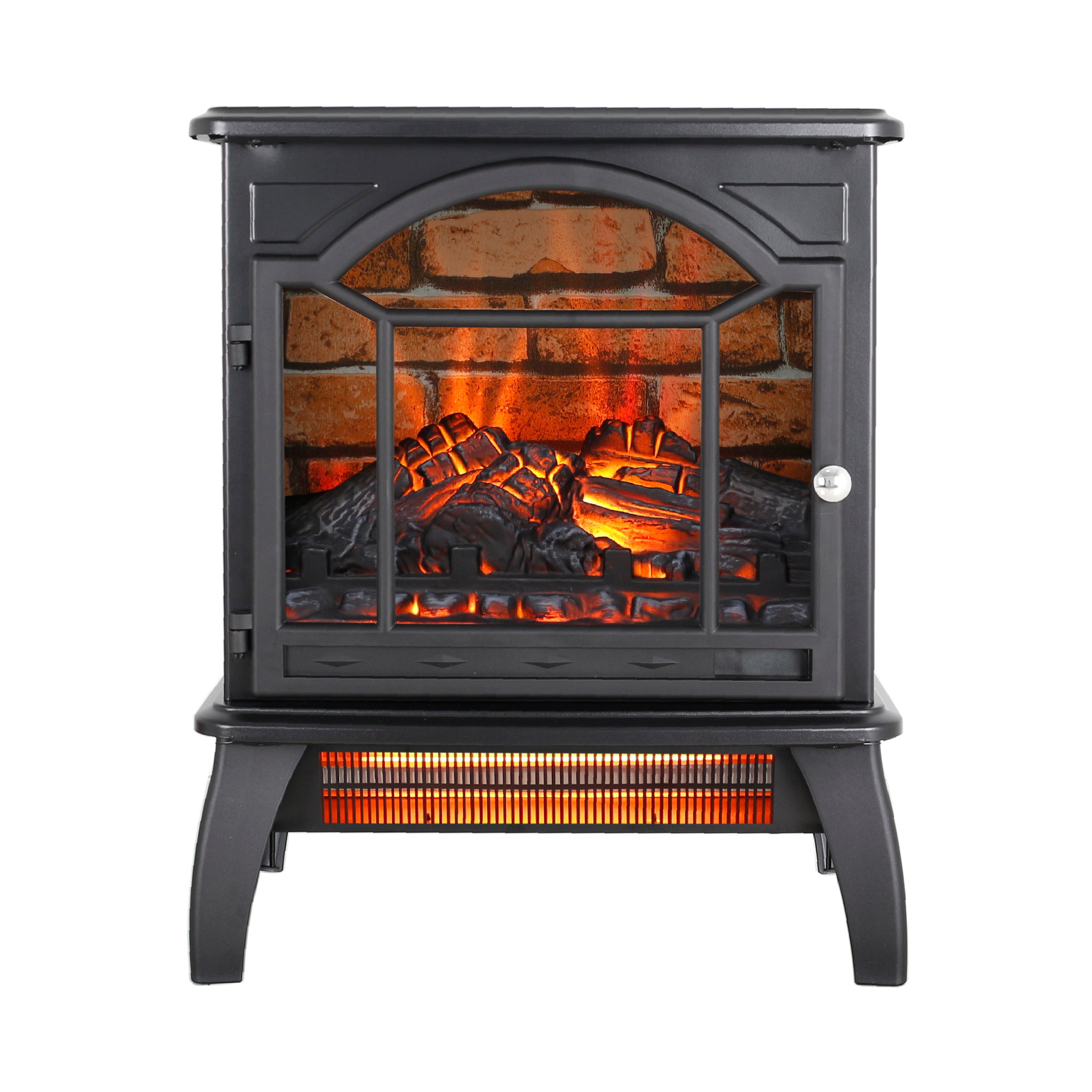 Antique Black 3D Flame Electric Infrared Quartz Fireplace Stove with Remote Control, Tempered Glass and Sheet Metal, 18 Inch - Grand Goldman Shop