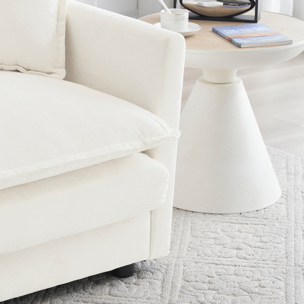 Comfy Deep Single Seat Sofa Upholstered Reading Armchair Living Room Chair White Chenille Fabric , 1 Toss Pillow - Grand Goldman Shop