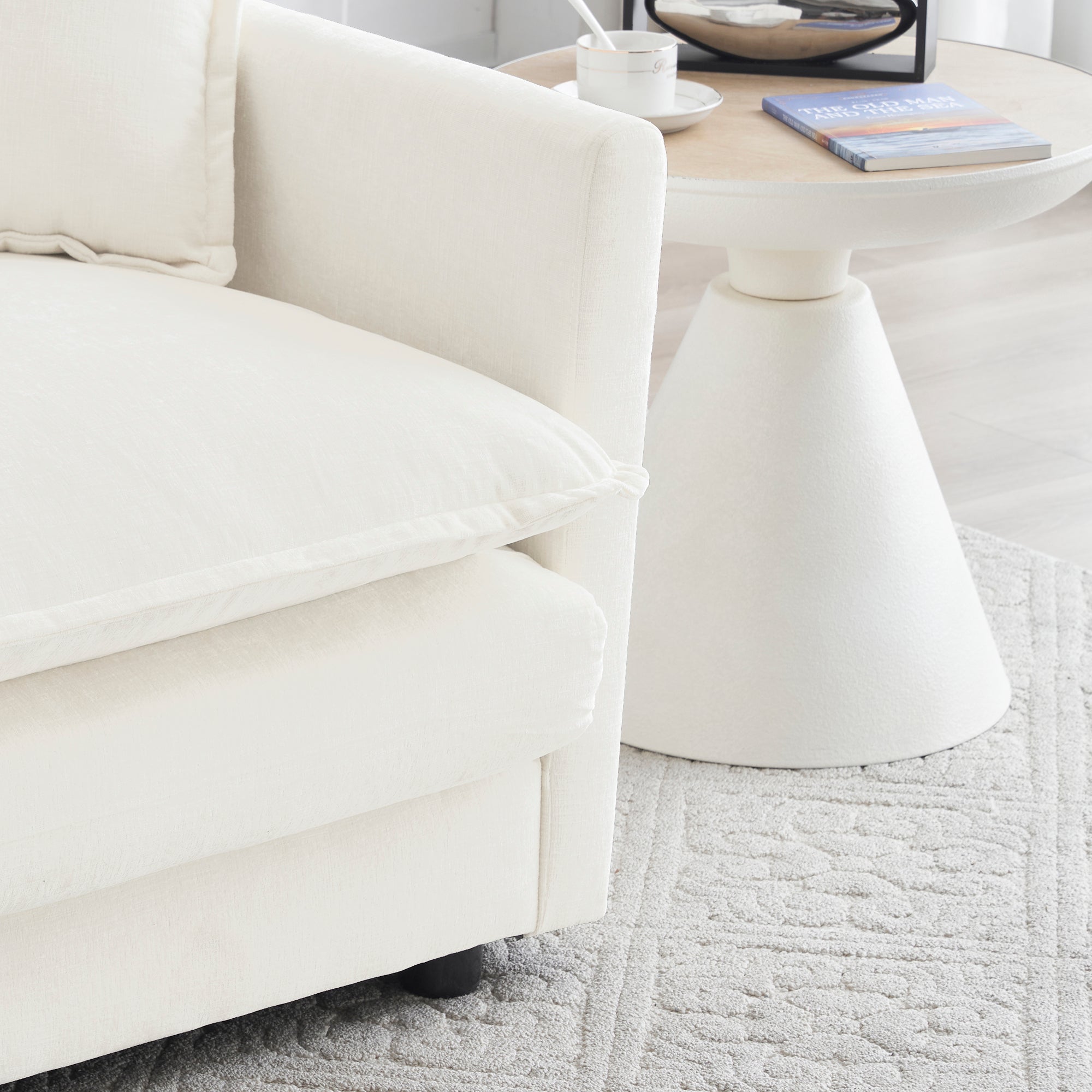 Comfy Deep Single Seat Sofa Upholstered Reading Armchair Living Room Chair White Chenille Fabric , 1 Toss Pillow - Grand Goldman Shop