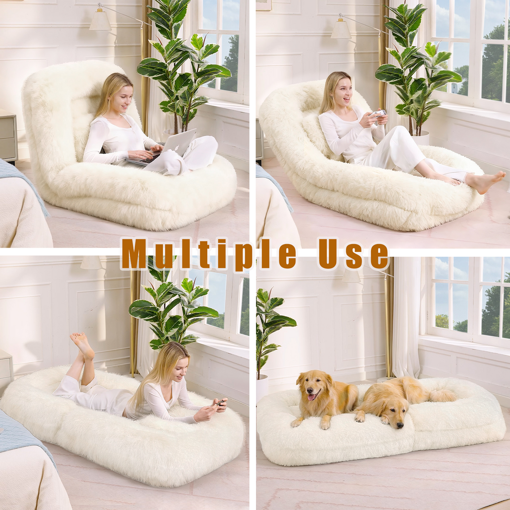 [NEW ARRIVED] [VIDEO PROVIDED] Human Dog Bed,Lazy Sofa,5-Position Adjustable Convertible,Floor Gaming Chair,bedroom, living room,Suitable for gaming, meditation,relaxation,Plush Fabric,Beige - Grand Goldman Shop
