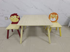 Lion & Monkey Wooden Activity Play Table Set for Kids, 3-Piece Toddler Table and Chair Set in Yellow & Red, Solid Wood & MDF,