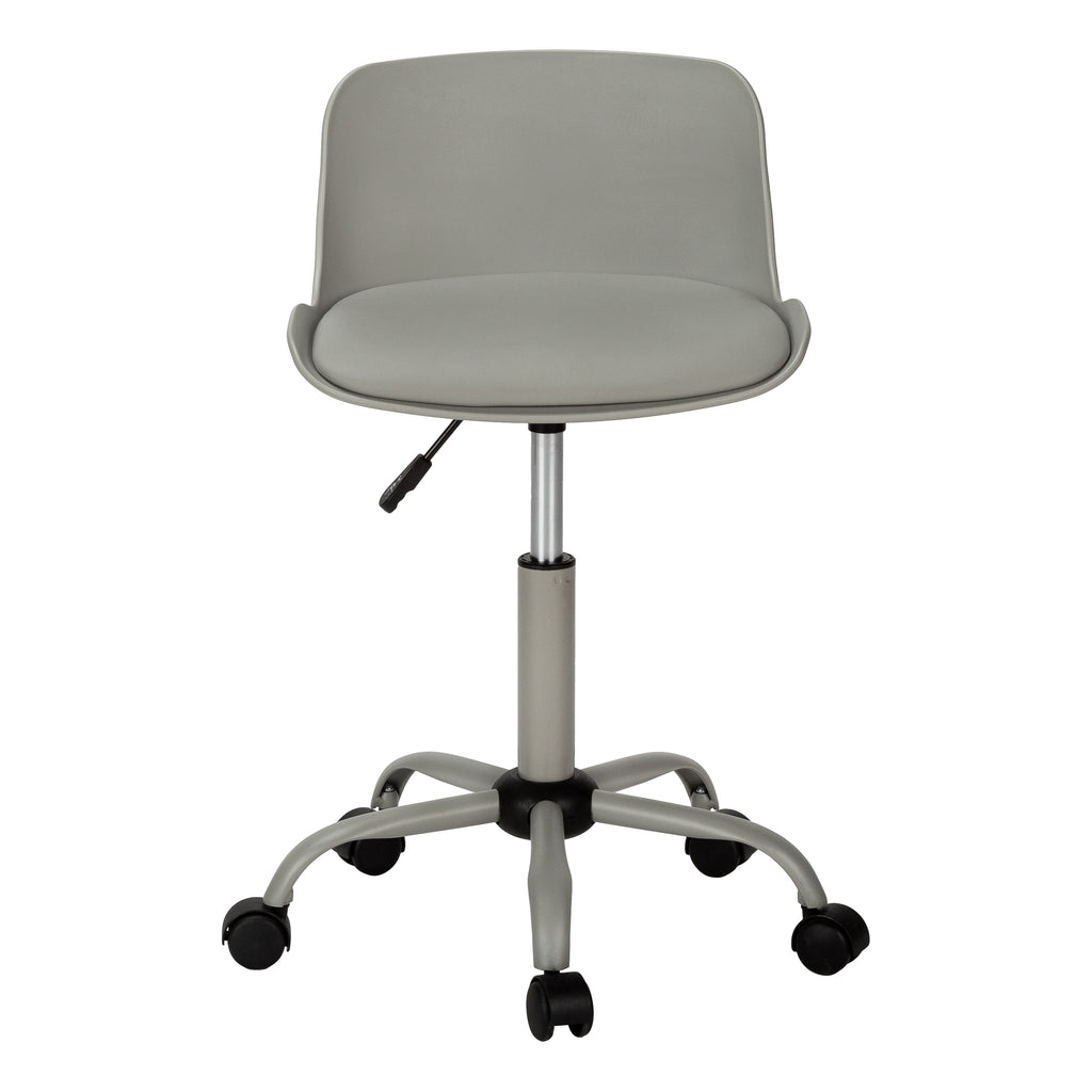 Office Chair, Adjustable Height, Swivel, Ergonomic, Computer Desk, Work, Juvenile, Grey Leather Look, Grey Metal, Contemporar