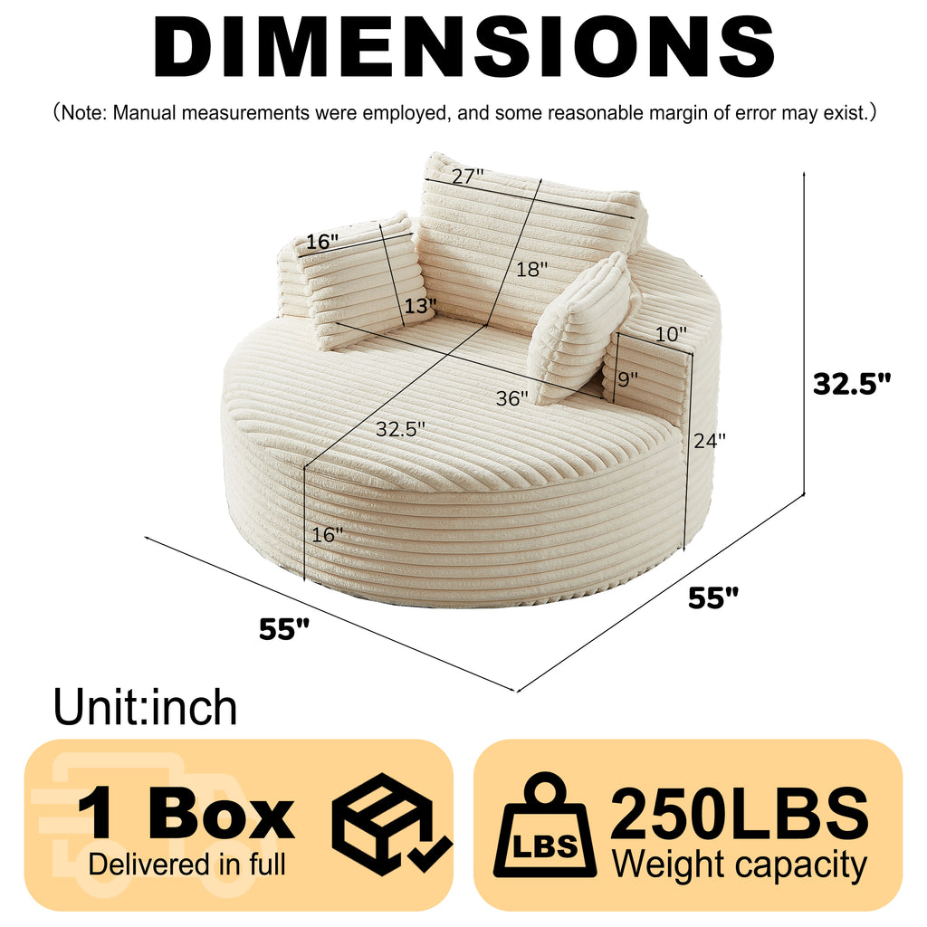 55'L Corduroy Sponge single sofa,No Assembly Required,Fluffy Modern Sleeper Chair for Living room, Bedroom, Lounge and Projection Room(Not a swivel chair.) - Grand Goldman Shop
