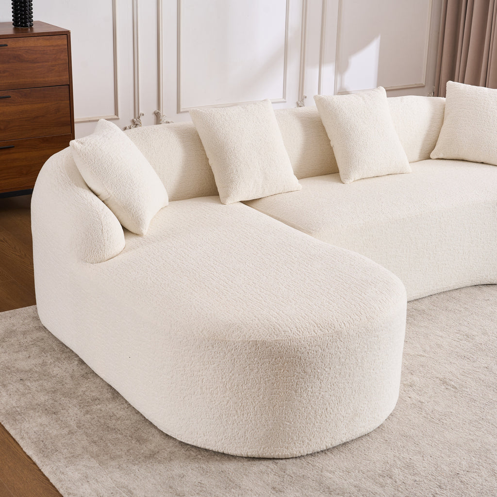 Boneless L-Shape Sectional Sofa with Curved Chaise,White Modular Chenille Compression Couch,30D High-Density Foam,Minimalist Modular Couches Sleeper for Living Room Bedroom Apartment Lounge. - Grand Goldman Shop