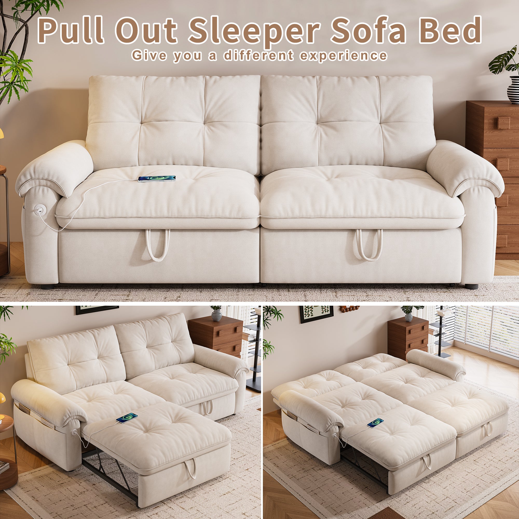 W3820S00024, a 77-inch convertible sofa bed, and a 2-in-1 piece suitable for both sitting and lying. Made of cloud-like fabric, it is applicable to living rooms, bedrooms and apart - Grand Goldman Shop