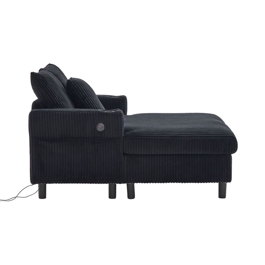 UNITED WE WIN Modern Corduroy Oversized Recliner Sofa with Deep Seat, 3 Pillows, USB Charging, RGB LED Light Strip, Cup Holder, Side Pocket - Suitable for Living Room and Bedroom - Grand Goldman Shop