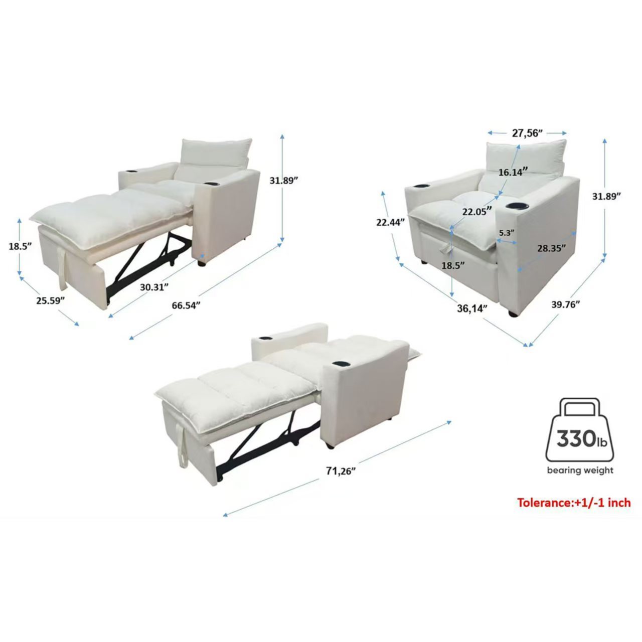 Sleeper Sofa Chair Bed, Convertible Sofa Chair 3-in-1, Adjustable Sleeper Chair Pullout Sofa Bed with Modern Velvet Fabric for Living Room Apartment Small Space, Beige - Grand Goldman Shop
