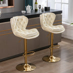 Set of 2  Bar Stools,with Chrome Footrest and Base Swivel Height Adjustable Mechanical Lifting Velvet + Golden Leg Simple Bar Stool-cream - Grand Goldman Shop