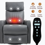 Grey Faux Leather Heat Massage Manual Recliner Chair with Rocker and Swivel for Living Room - Grand Goldman Shop