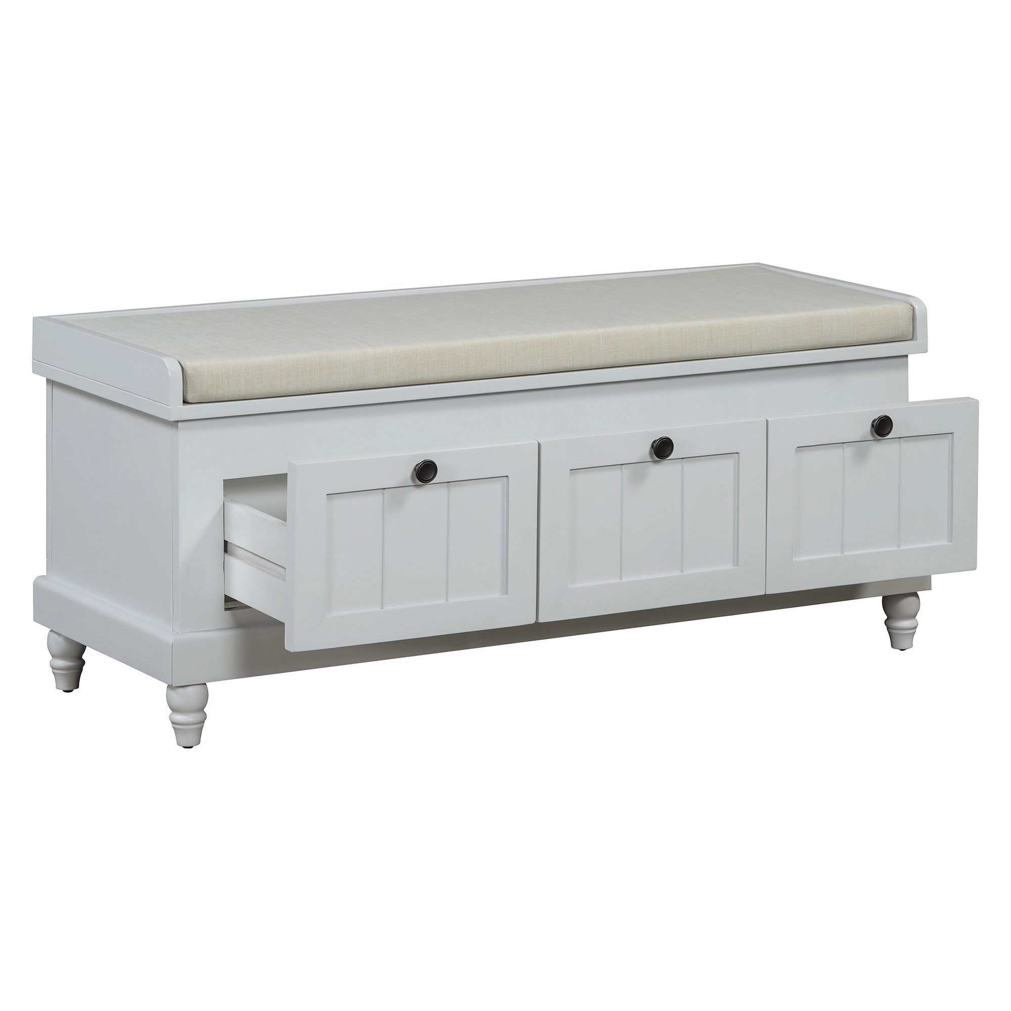 TREXM Classic Shoe Bench with Cushion and Three Drawers, Fluted Entryway Bench with Storage for Living Room, Entryway, and Hallways (Light Gray, OLD SKU: N715P207812E ) - Grand Goldman Shop
