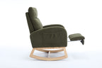 015B-Teddy Fabric Leisure Rocking Chair,Nursery Rocking Chair With Adjustable Footstool,Thickened Headrest And High Backrest, Storage Pocket On The Right Side,The Base Rocker Is Solid Wood,Green - Grand Goldman Shop
