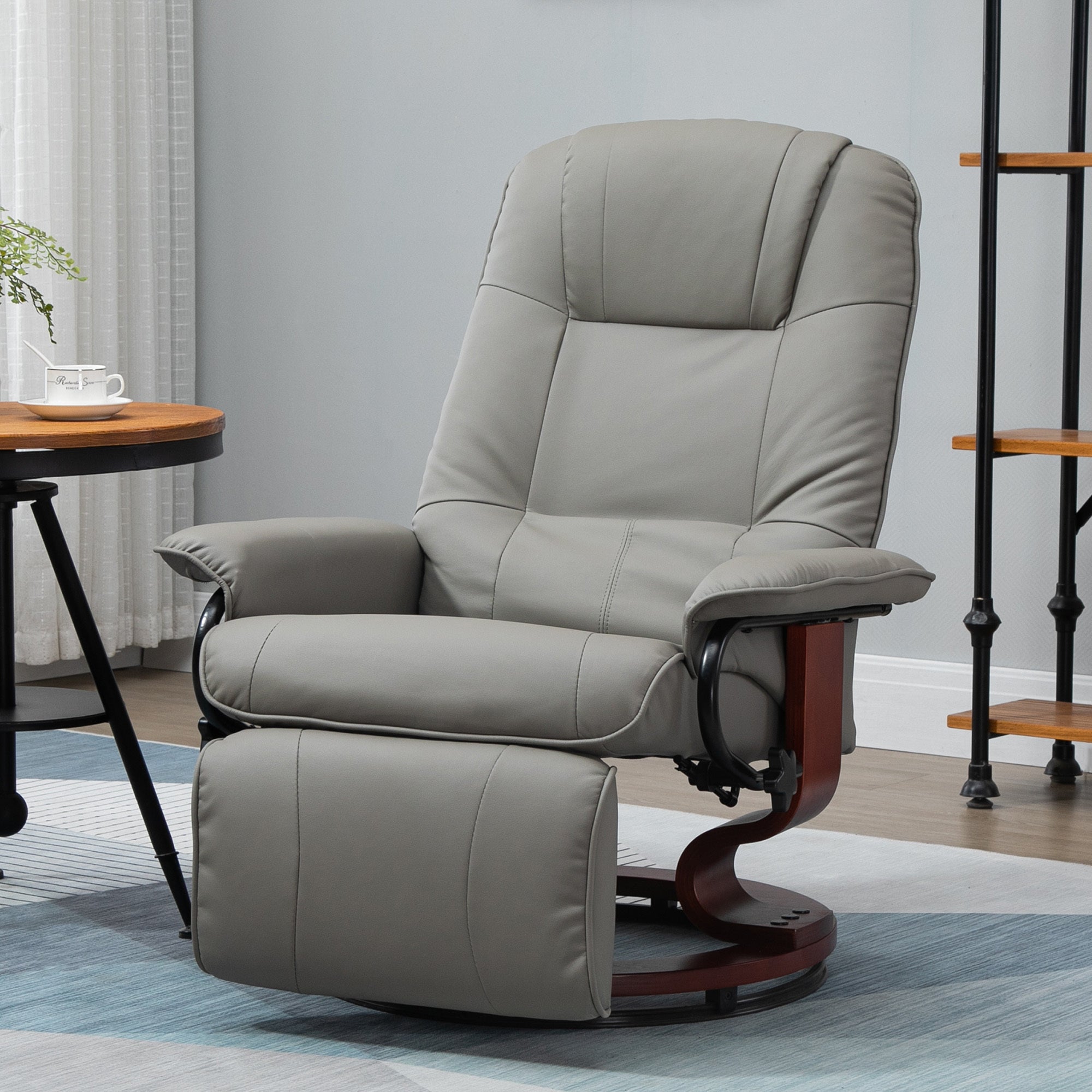 HOMCOM Faux Leather Manual Recliner with Swivel Wood Base Padded Armrest - Grand Goldman Shop