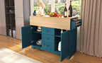 K&K 55.7'' Large Kitchen Island with 2 Drop Leaf,, Rolling Kitchen Cart on 5 Wheels with Power Outlet, Folding Storage Dining Table with Spice & Towel Rack , 3 Drawers, for Kitchen, Dining Room,Green - Grand Goldman Shop