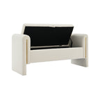 Modern Teddy Bed End Bench with Arms and Storage, Upholstered Large Foot Rest Stool, Cream Plywood, 52.3 x 18.5 x 24.4 inches - Grand Goldman Shop