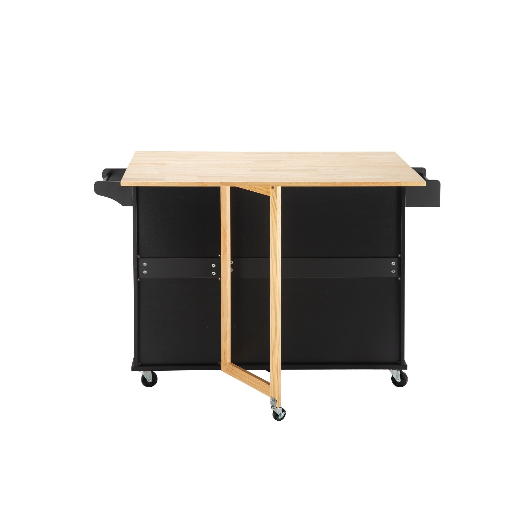 Kitchen Island & Kitchen Cart, Mobile Kitehcn Island with Extensible Rubber Wood Table Top,adjustable Shelf Inside Cabinet for Different Utensils, 3 Big Drawers, with Spice Rack, Towel Rack, Black-Bee - Grand Goldman Shop