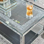 W 39.5' X D 19.5'X H 19.5' 2-layer crystal mirror stainless steel frame coffee table for use in offices, shops, living rooms, or bedrooms - Grand Goldman Shop