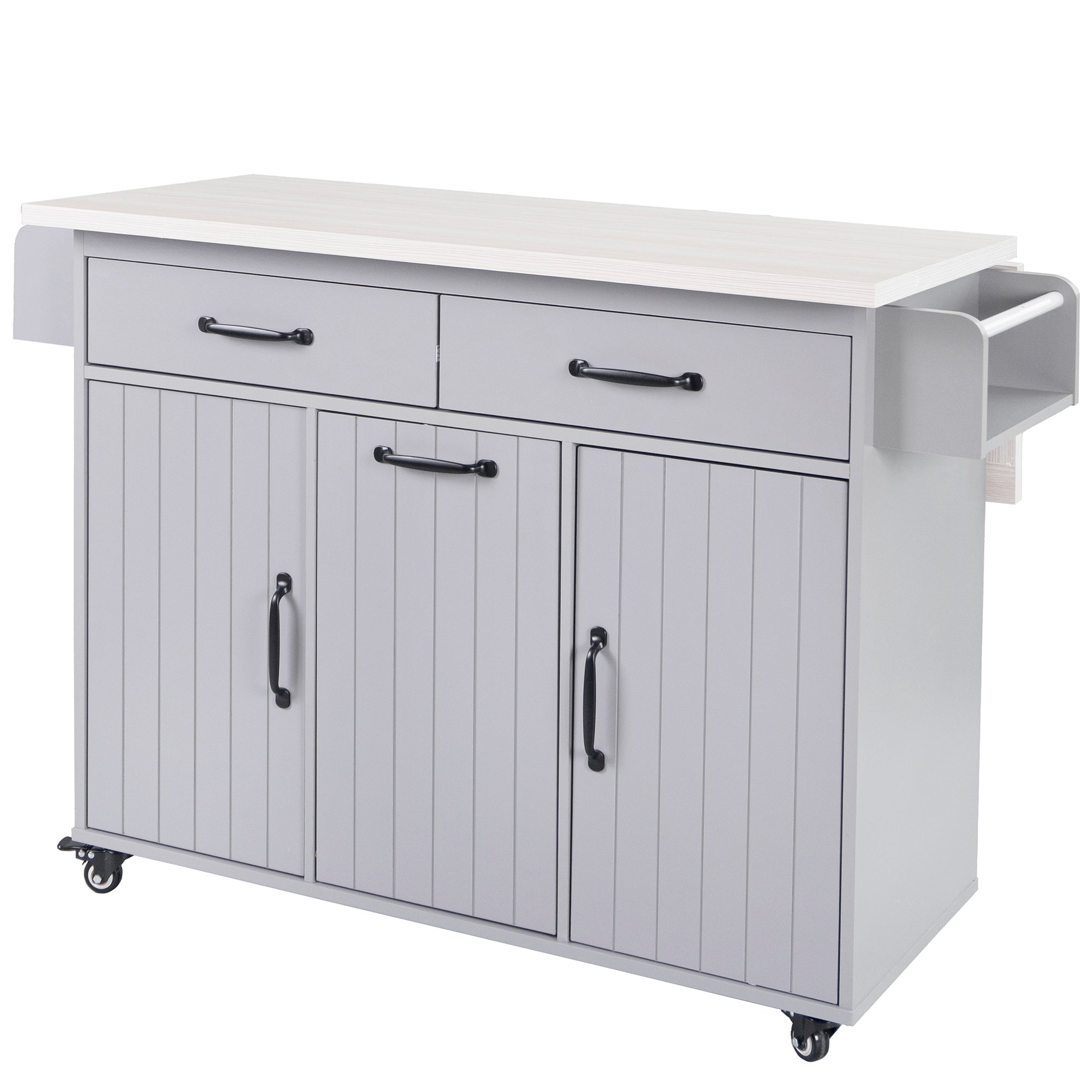 K&K Kitchen Island with Trash Can Storage Cabinet, Kitchen Cart with Drop Leaf, Spice Rack, Towel Rack and Drawer, Rolling Kitchen Island on Wheels with Adjustable Shelf, Grey - Grand Goldman Shop