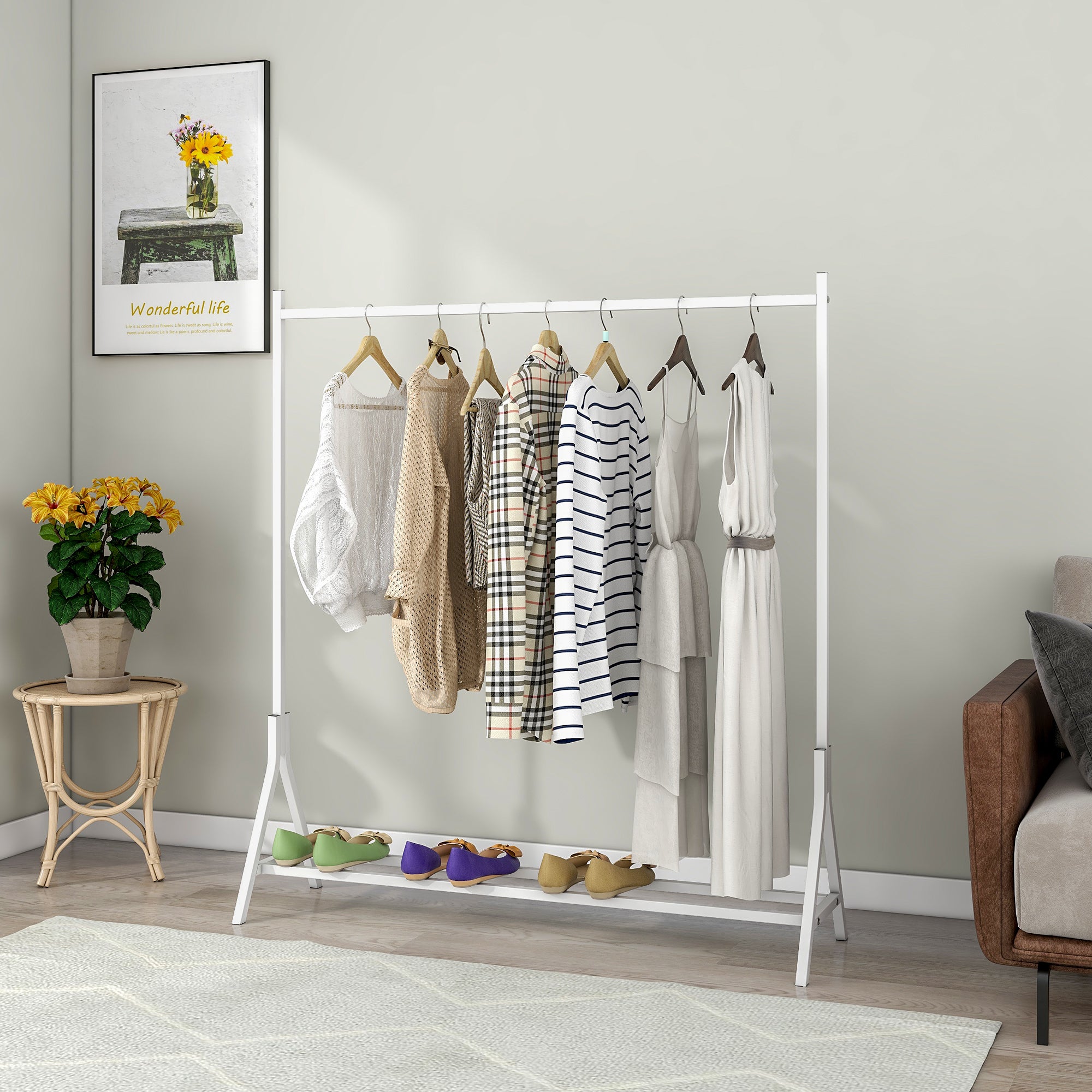 Garment Rack Freestanding Hanger Multi-functional Single pole Bedroom Clothing Rack Bedroom, White - Grand Goldman Shop