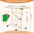 (WHITE) Wooden 1500 Piece Puzzle Table with Drawer, 35'*27.17' Adjustable Puzzle Table, 360° Tilting Puzzle Table with Legs a