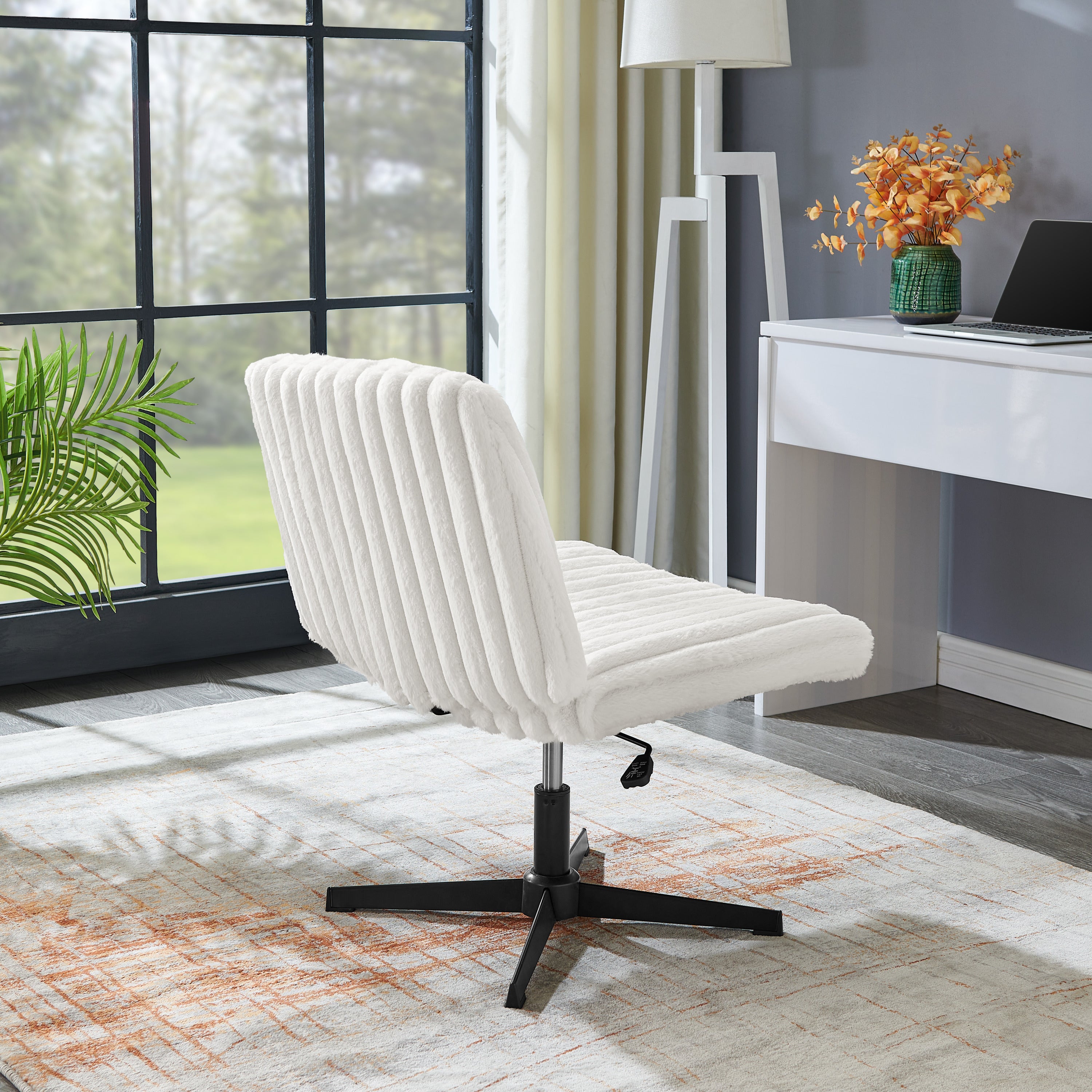Blynn Adjustable Swivel Criss Cross Chair, Wide Seat Office Chair Vanity Chair, Cream White - Grand Goldman
