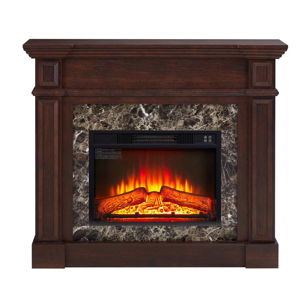 Electric Fireplace with Mantel, Fireplace Mantel, Fireplace Heater Freestanding, Realistic Stacked Stone Surround with Remote Control Timer LED Flame, Cherry, 45.66'W*11.8'D*40'H - Grand Goldman Shop