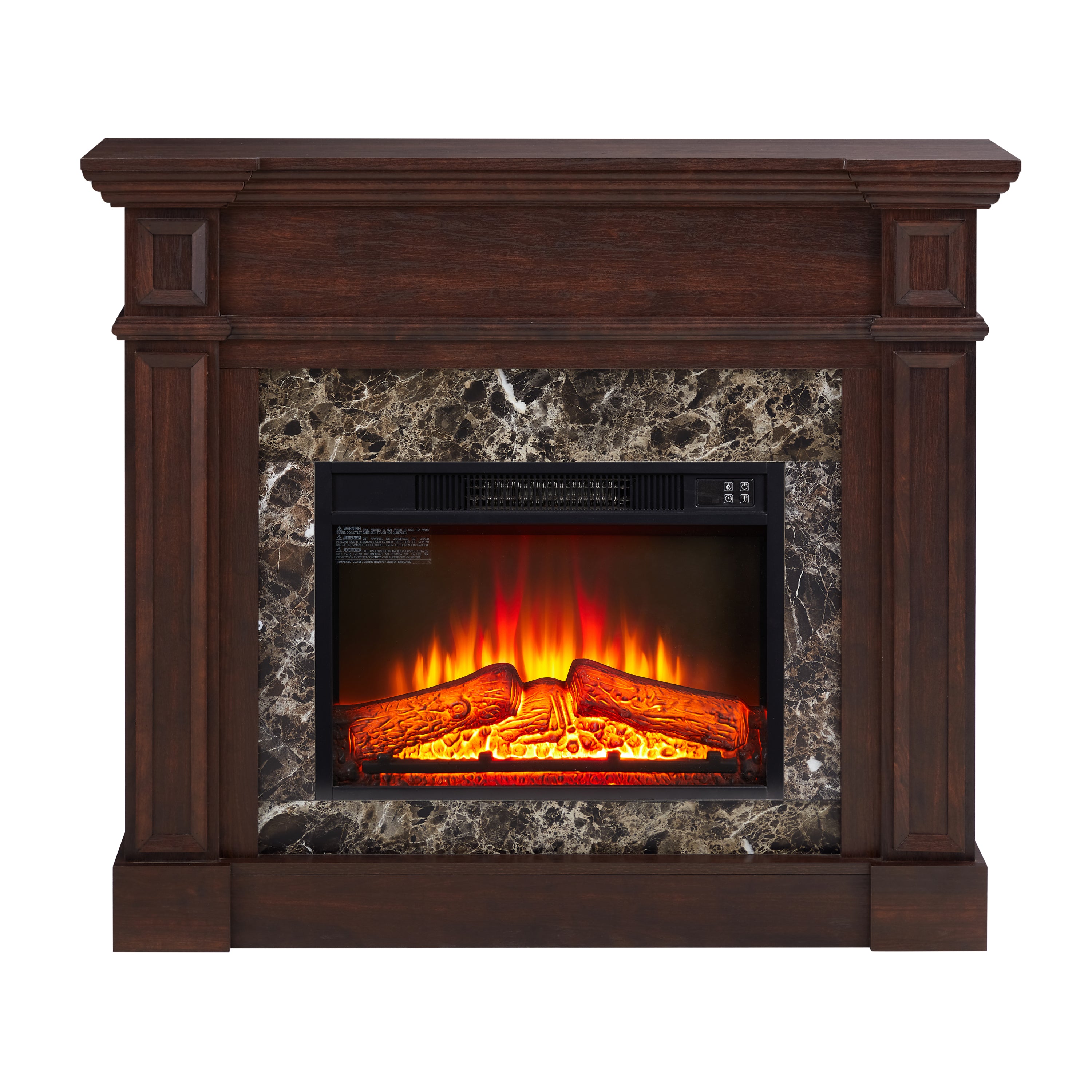 Electric Fireplace with Mantel, Fireplace Mantel, Fireplace Heater Freestanding, Realistic Stacked Stone Surround with Remote Control Timer LED Flame, Cherry, 45.66'W*11.8'D*40'H - Grand Goldman Shop