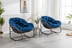 Outdoor Rattan Rocking Chair,Padded Cushion Rocker Recliner Chair Outdoor for Front Porch, Living Room, Patio, Garden, Navy Blue - Grand Goldman Shop