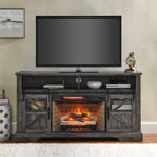 60 Inch Electric Fireplace Entertainment Center With Door Sensor-Dark Rustic Oak - Grand Goldman Shop