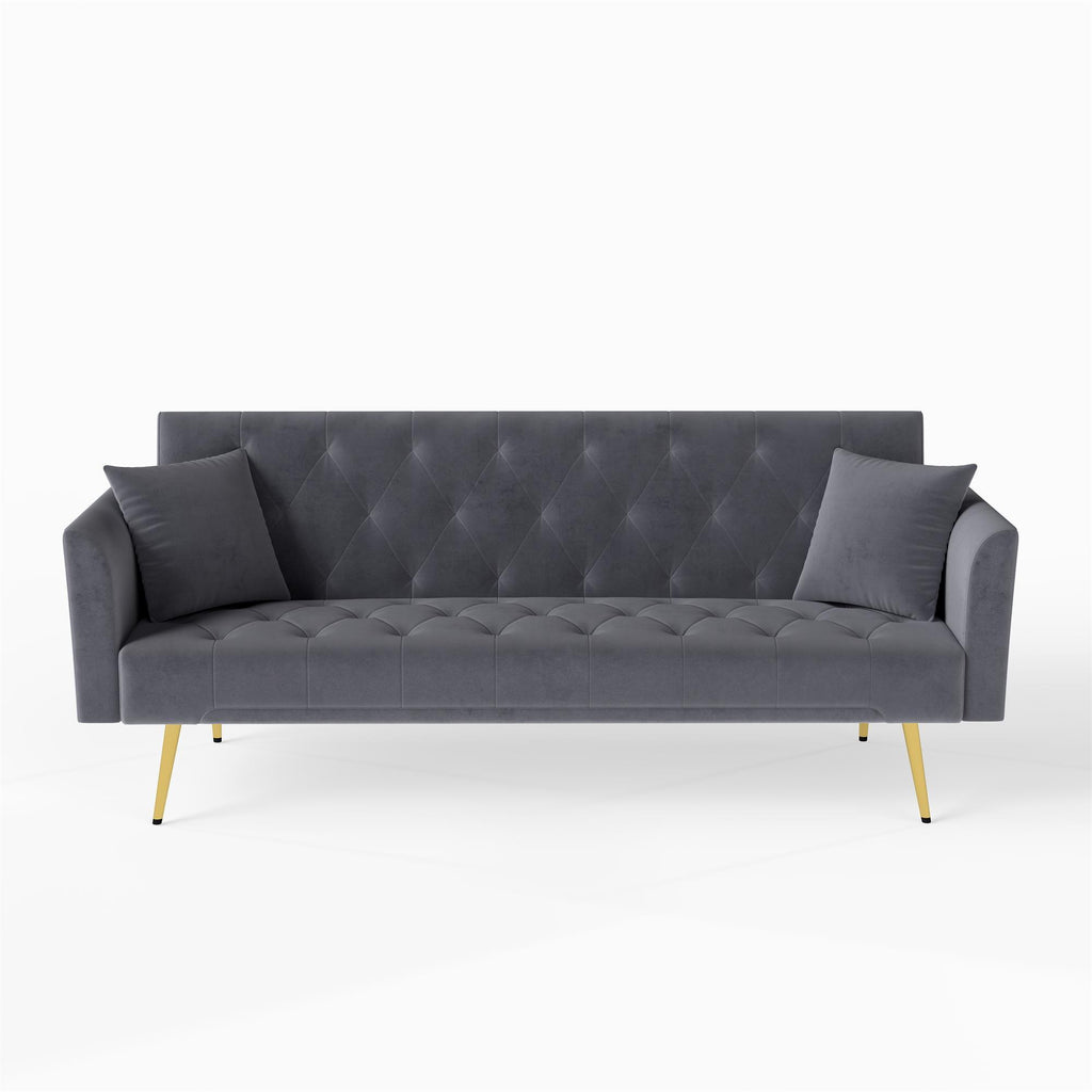 Modern convertible 72 inch foldable sleeper sofa with tufted, American retro style, made of gray velvet material, suitable for small living rooms, bedrooms and offices. gray color - Grand Goldman Shop