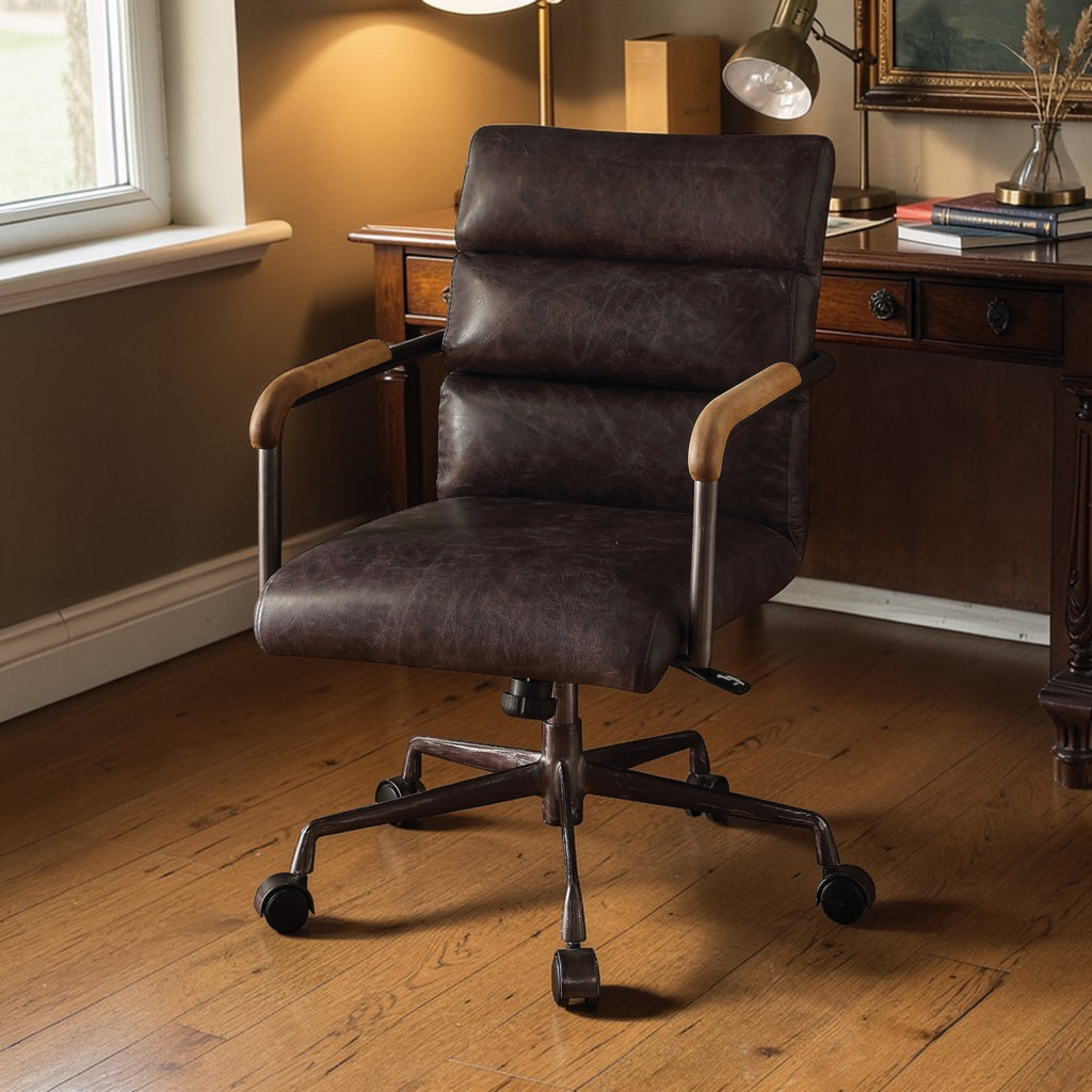 Harith Antique Slate Top Grain Leather Office Chair with Adjustable Height and Swivel Seat | Premium Home Decor - Grand Goldm