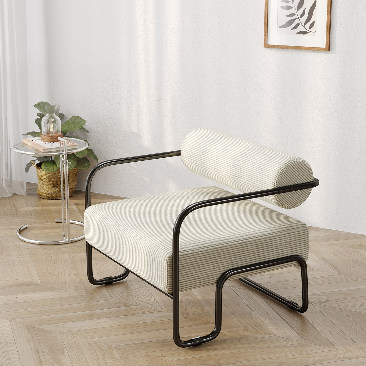 Living room iron sofa chair, lazy individual chair, balcony leisure chair (Color: Beige) - Grand Goldman Shop