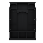 ON-TREND Modern All-in-One Hall Tree with Adjustable Shelves, Classic Arched Farmhouse Storage Bench with Dual Side Cabinets, Elegant Entryway Organizer with 7 Hooks for Mudroom, Hallway, Black - Grand Goldman Shop