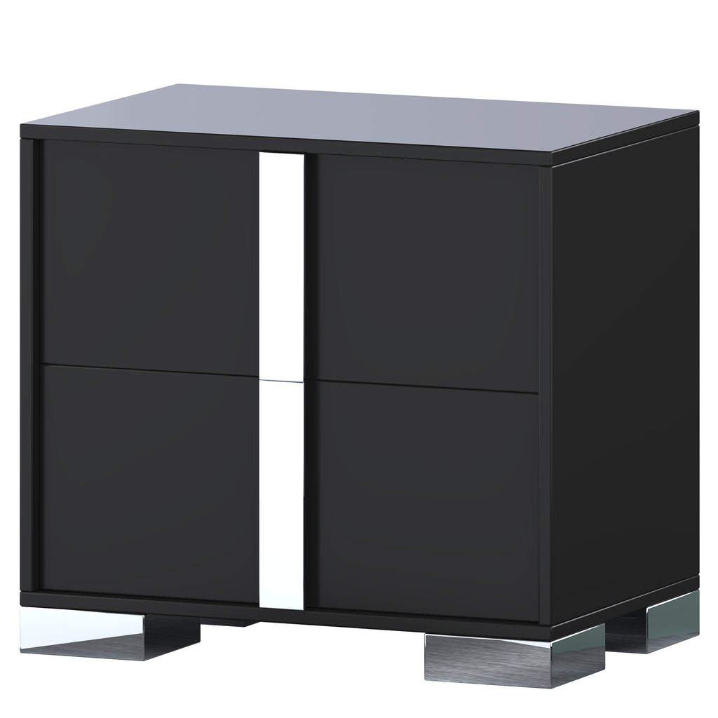 Elegant Nightstand with Metal Foot, Mirrored Bedside Table with 2 Drawers for Bedroom, Living Room, Black - Grand Goldman Shop