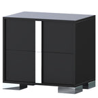 Elegant Nightstand with Metal Foot, Mirrored Bedside Table with 2 Drawers for Bedroom, Living Room, Black - Grand Goldman Shop