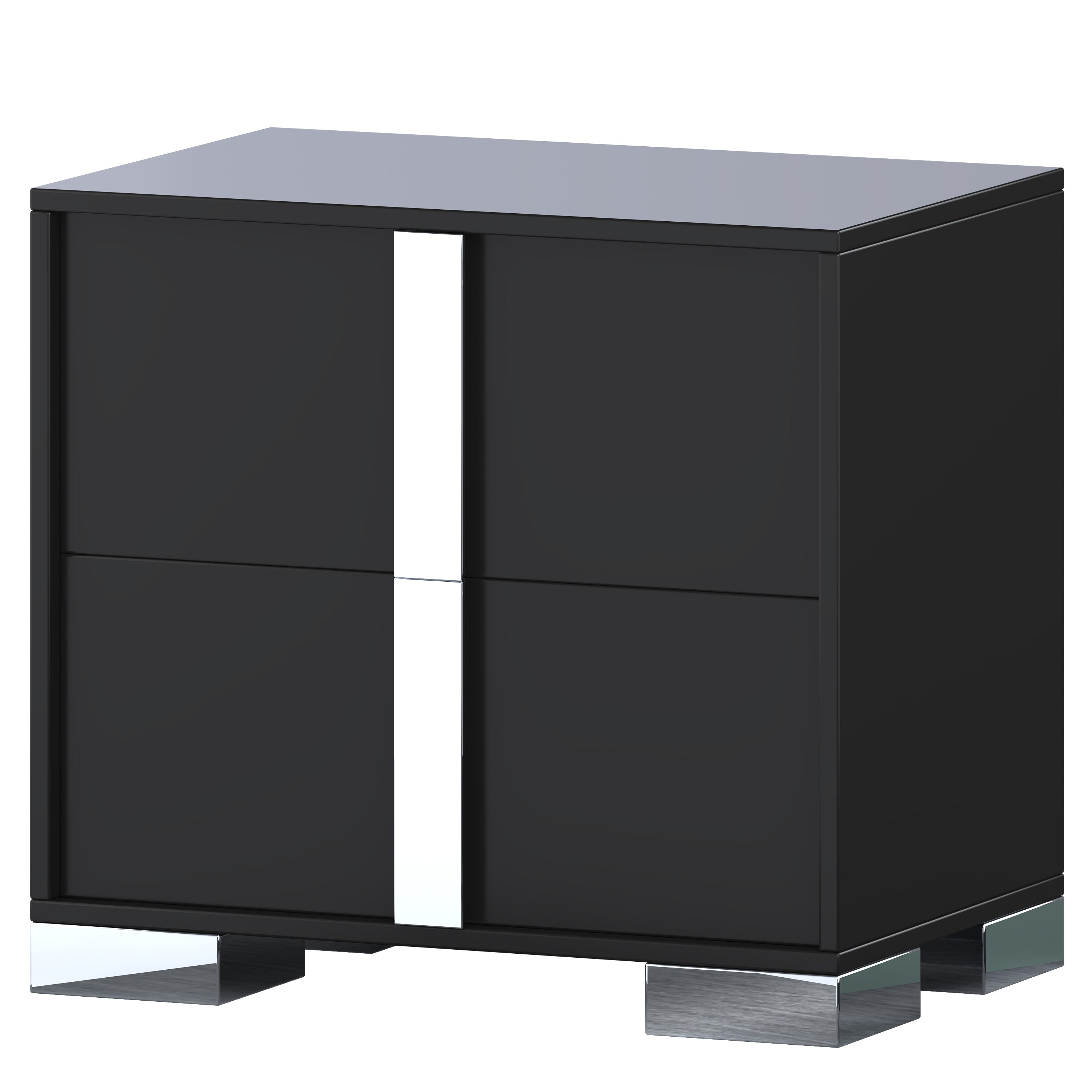 Elegant Nightstand with Metal Foot, Mirrored Bedside Table with 2 Drawers for Bedroom, Living Room, Black - Grand Goldman Shop