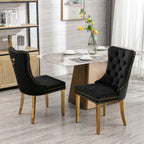 A&A Furniture,Nikki Collection Modern, High-end Tufted Solid Wood Contemporary Velvet Upholstered Dining Chair with Golden Stainless Steel Plating Legs,Nailhead Trim,Set of 2，Black and Gold, SW1601BK - Grand Goldman Shop