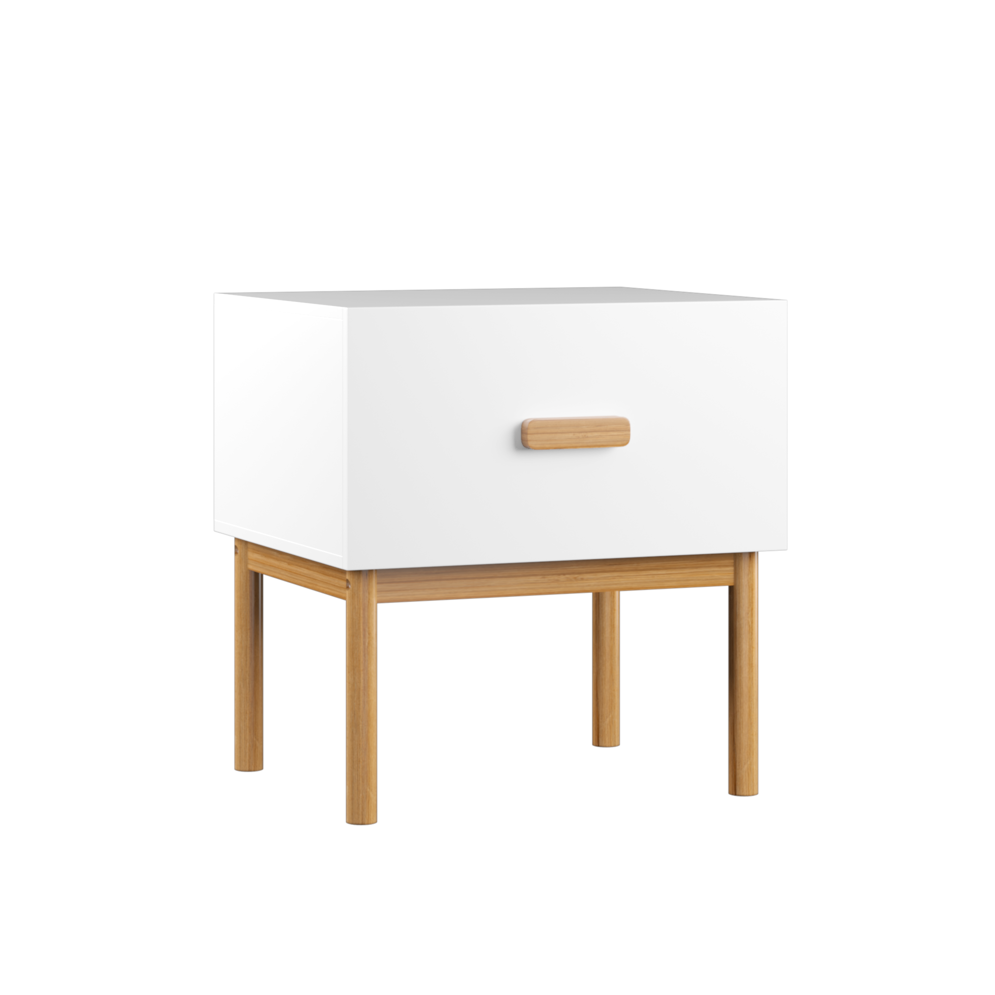 Modern White Nightstand with Drawer and Wood Legs, Minimalist Bedside Table with Handle for Bedroom, Living Room, Apartment - Grand Goldman Shop